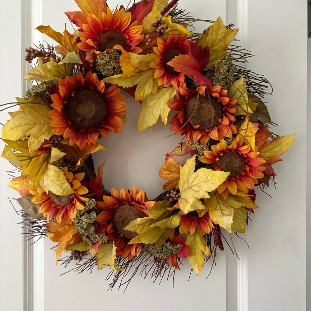 Autumn Sunflower Wreath with Yellow and Orange Accents